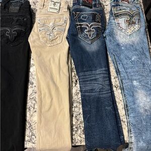 Size 29 waist 32 length rock revivals. Slim straight